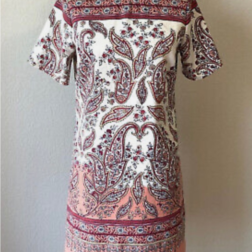 Abercrombie & Fitch, size small, paisley shift dress, cream, pink, salmon